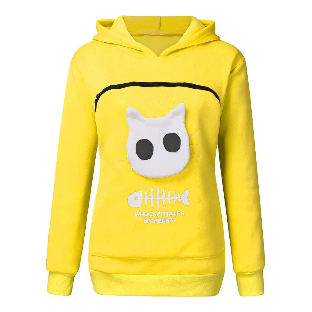 Hoodie-Sweatshirt mit Katzentaschen-Design