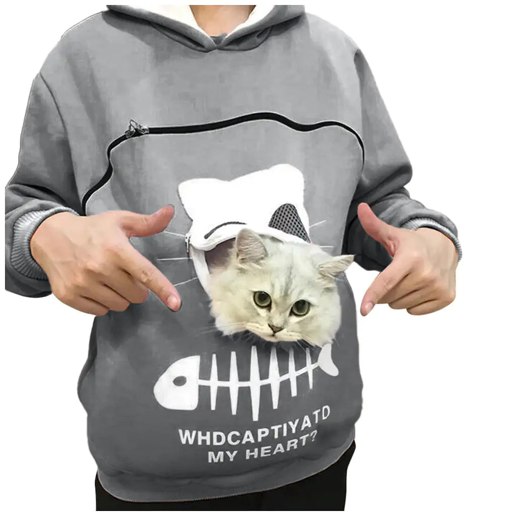 Hoodie-Sweatshirt mit Katzentaschen-Design