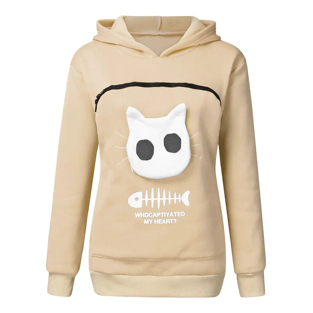 Hoodie-Sweatshirt mit Katzentaschen-Design