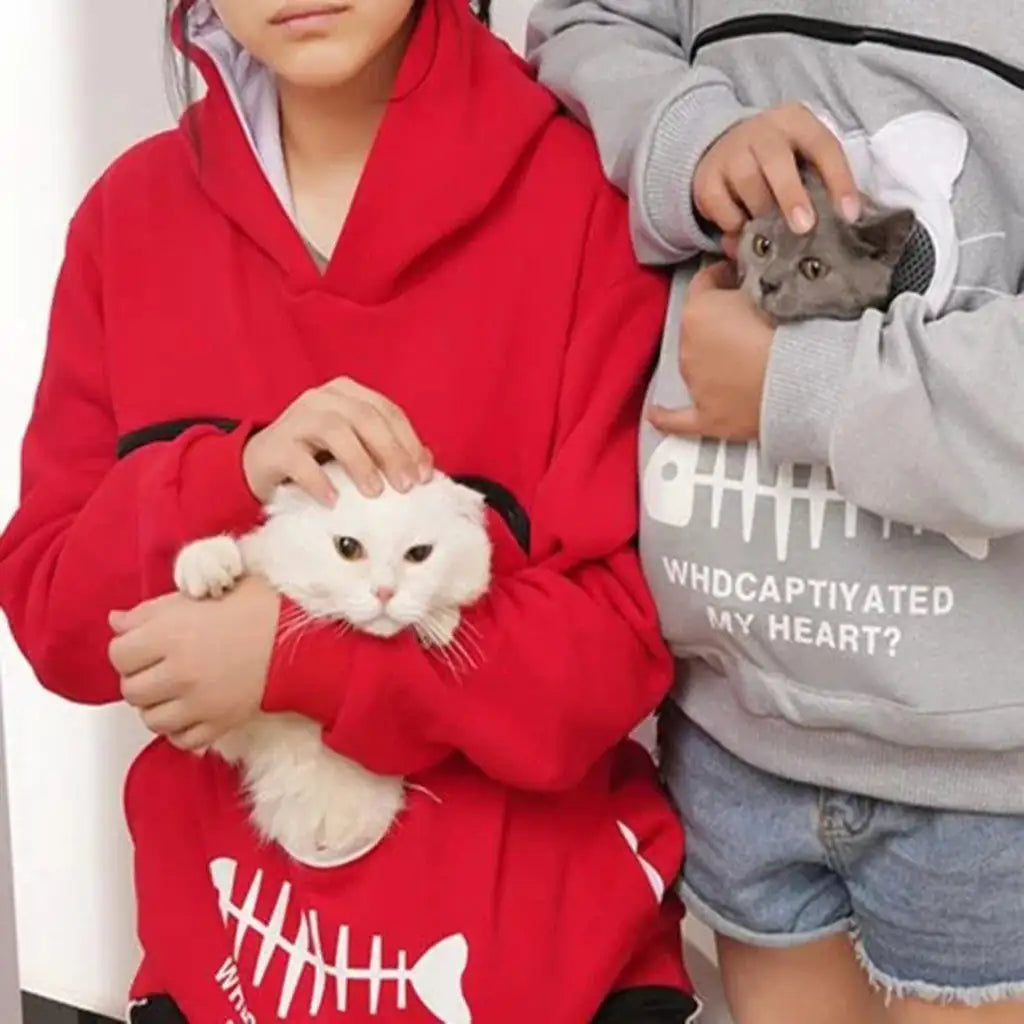 Hoodie-Sweatshirt mit Katzentaschen-Design